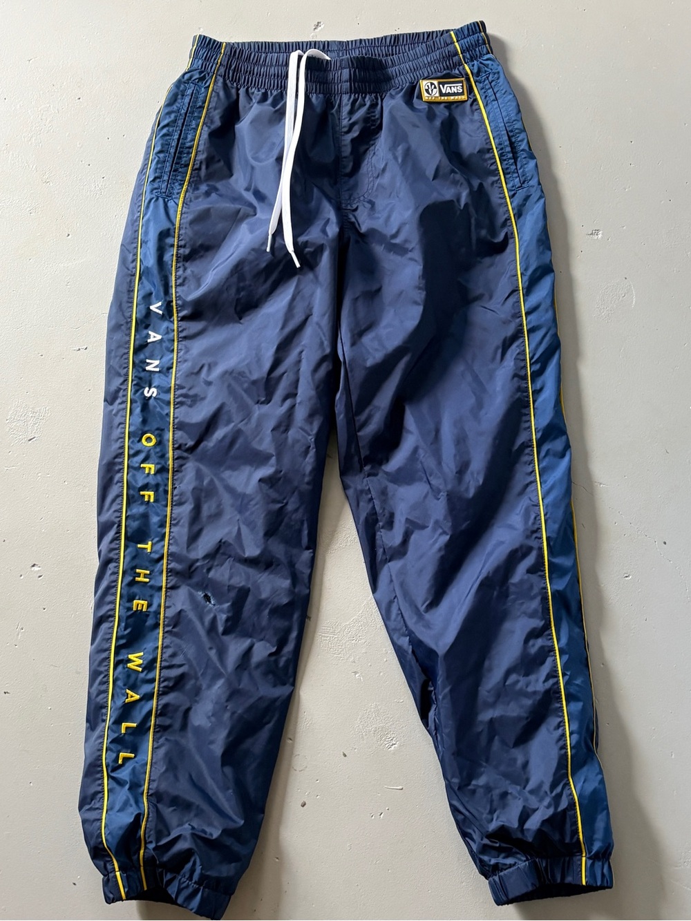 Vans Off The Wall Track Pants Mens Small Blue Yellow Windbreaker - Knee Hole